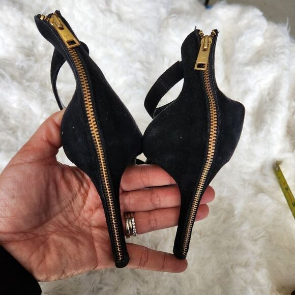 Joie Abbot black suede sandal heels zip back - Picture 8 of 9